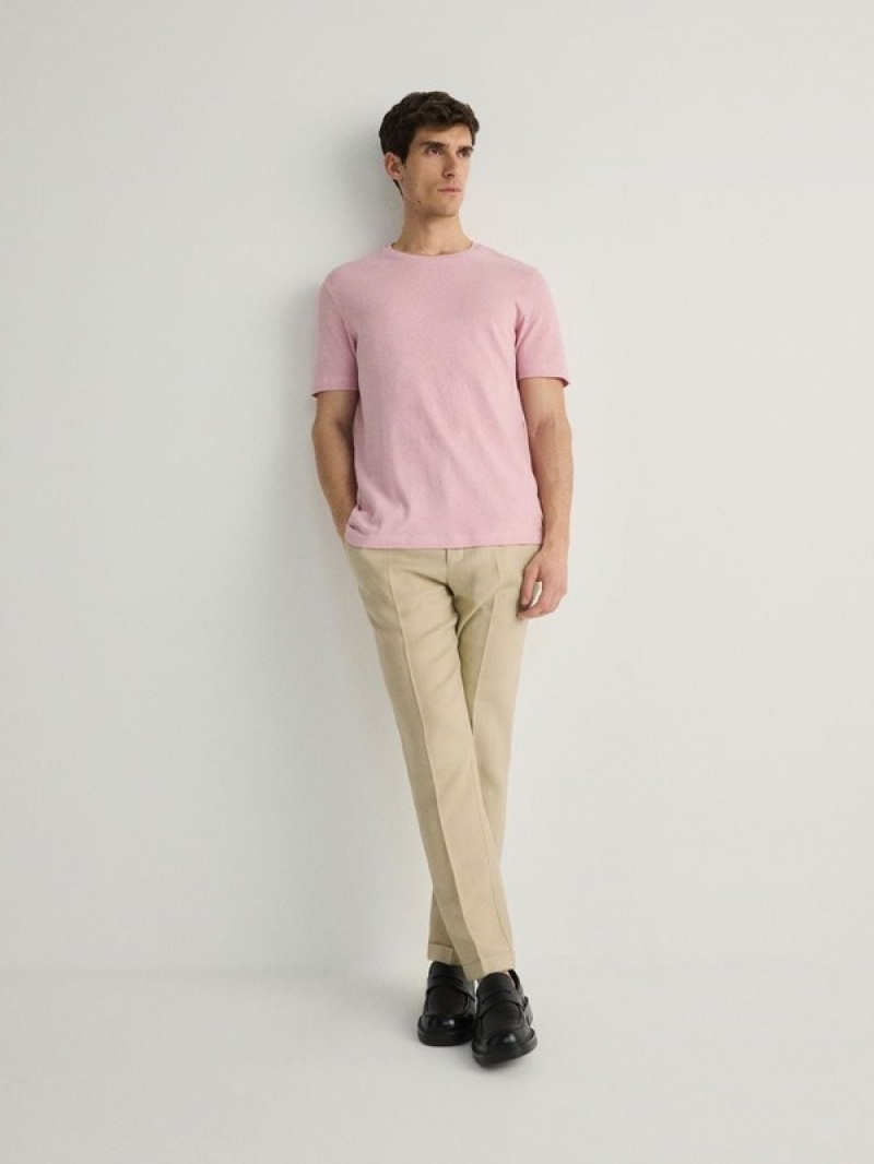 Reserved Regular Fit T-linen Blend T-shirts Herren Rosa | 8054-AWHFO