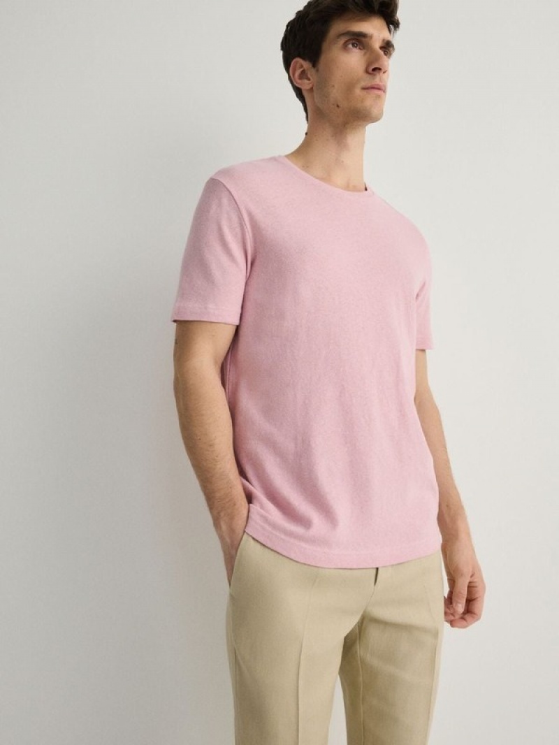 Reserved Regular Fit T-linen Blend T-shirts Herren Rosa | 8054-AWHFO