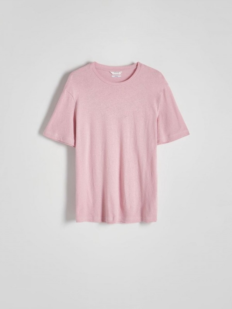 Reserved Regular Fit T-linen Blend T-shirts Herren Rosa | 8054-AWHFO