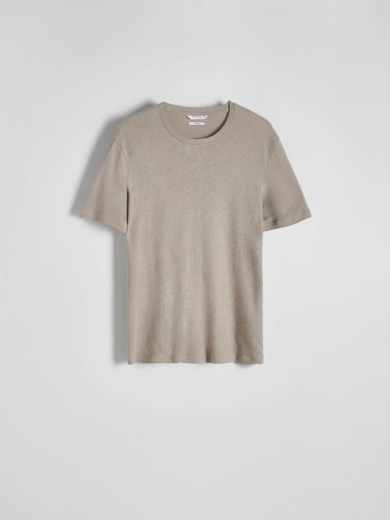 Reserved Regular Fit T-linen Blend T-shirts Herren Olivgrün | 0275-SZJEX