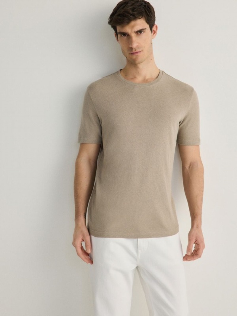 Reserved Regular Fit T-linen Blend T-shirts Herren Olivgrün | 0275-SZJEX