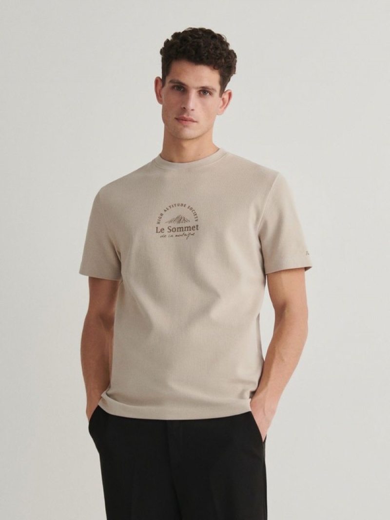 Reserved Regular Fit T-print T-shirts Herren Beige | 0364-WZSCA