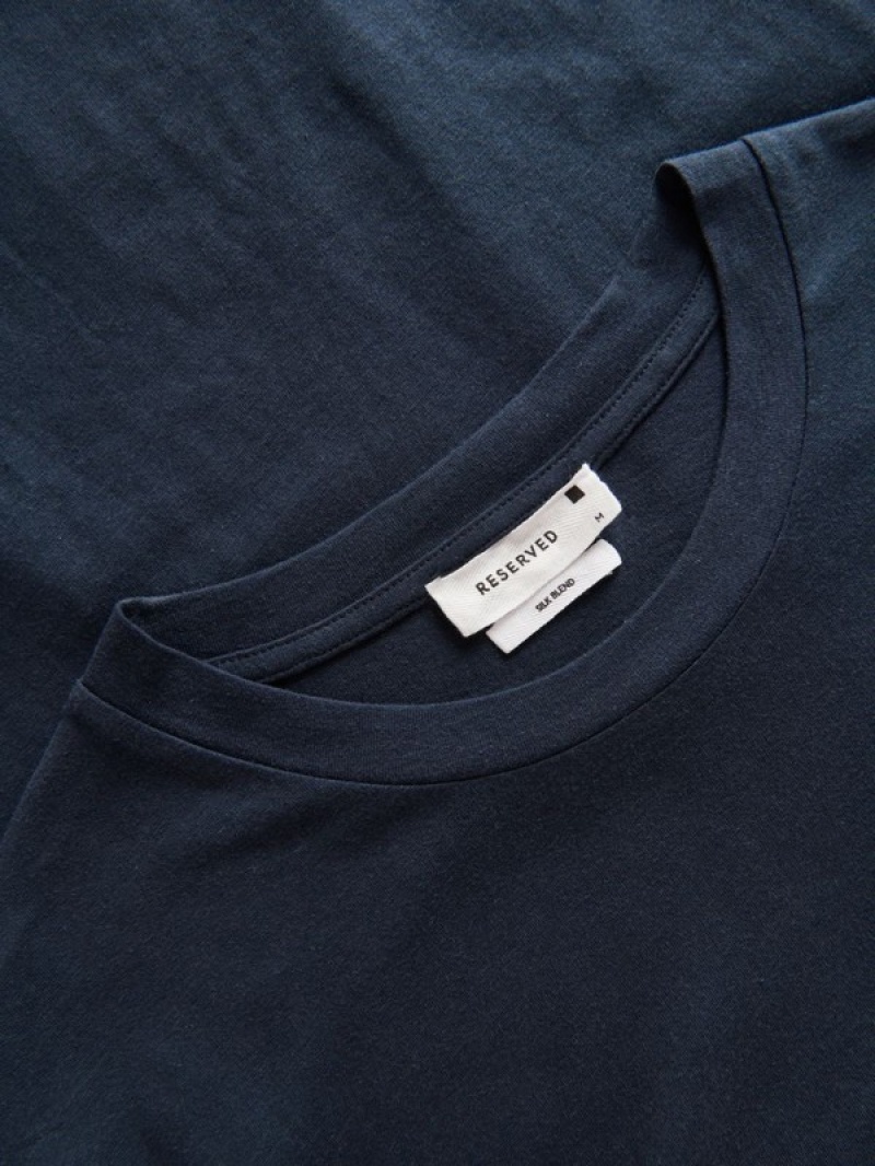 Reserved Regular Fit T-silk Blend T-shirts Herren Navy | 4916-IYEUG