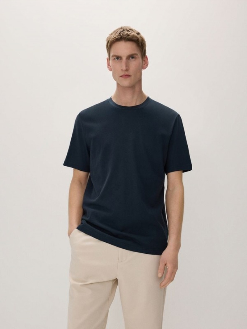 Reserved Regular Fit T-silk Blend T-shirts Herren Navy | 4916-IYEUG