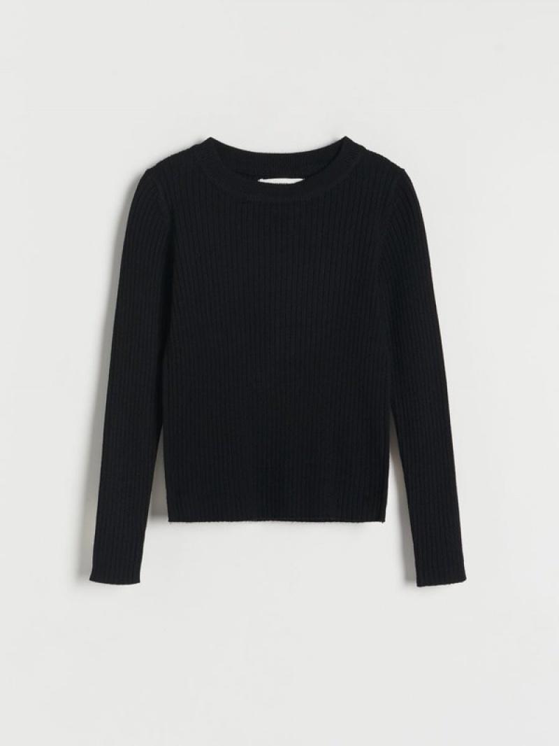 Reserved Rib Knit Pullover Mädchen Schwarz | 7809-ICOYM