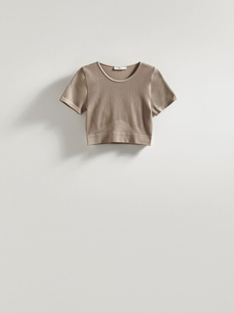 Reserved Rib Knit T-shirts Damen Kaffee | 7490-ACSQV