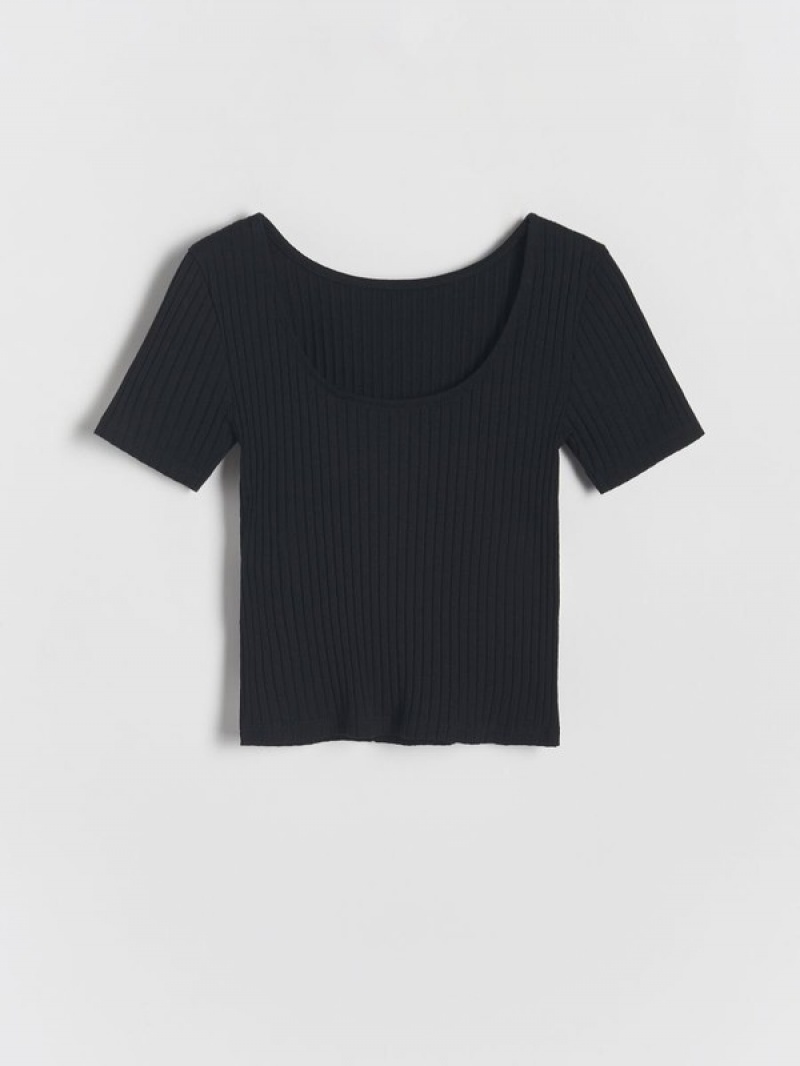 Reserved Rib Knit T-shirts Mädchen Schwarz | 7104-MLYHG