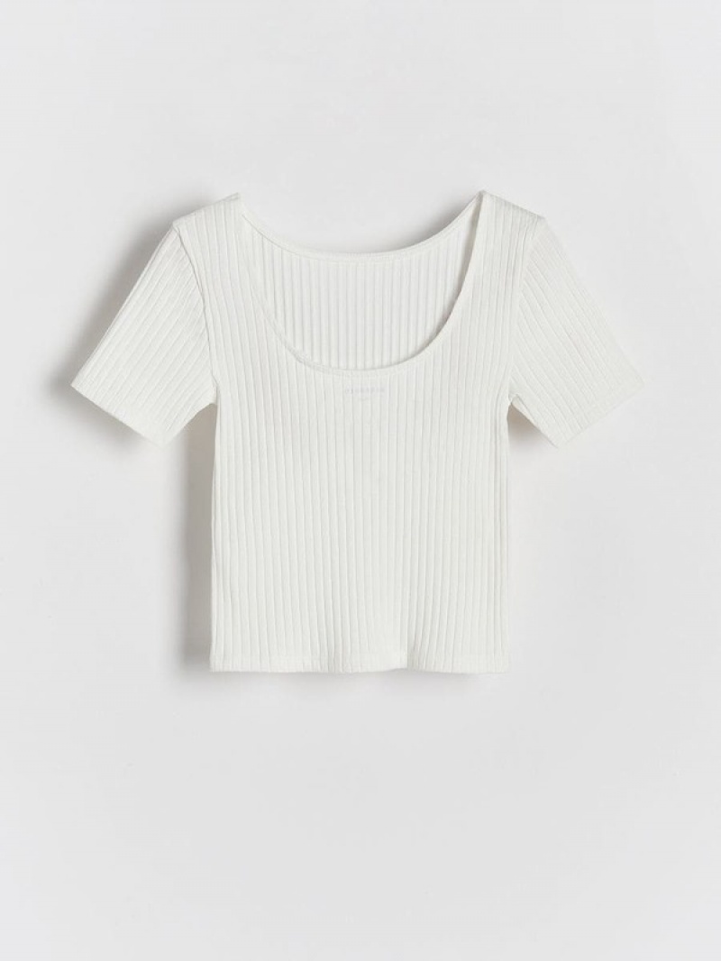 Reserved Rib Knit T-shirts Mädchen Weiß | 7639-HYKXB