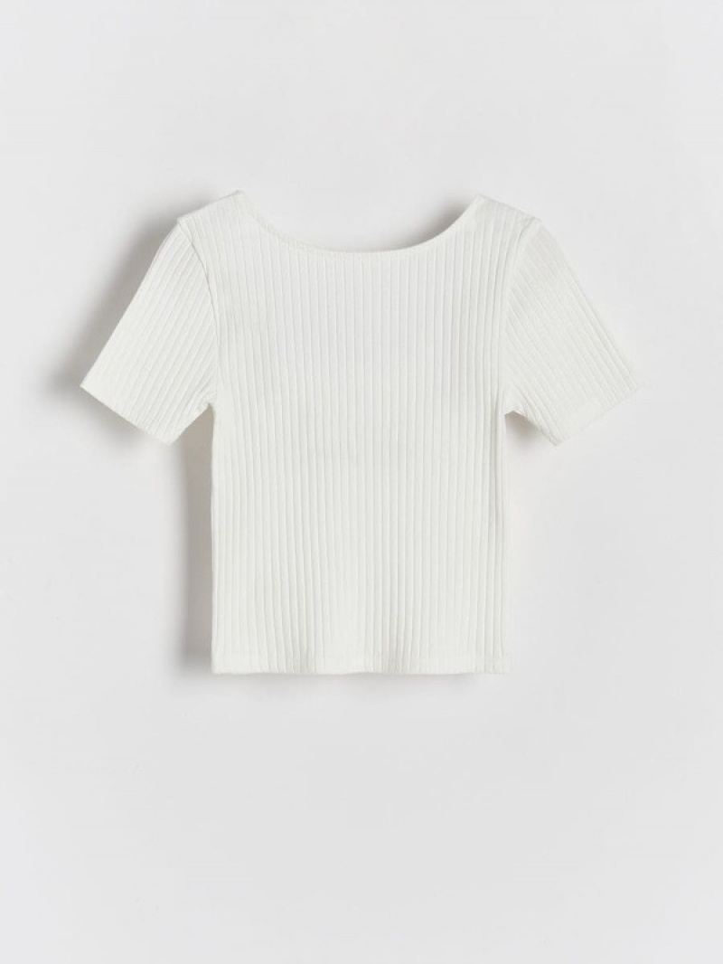 Reserved Rib Knit T-shirts Mädchen Weiß | 7639-HYKXB