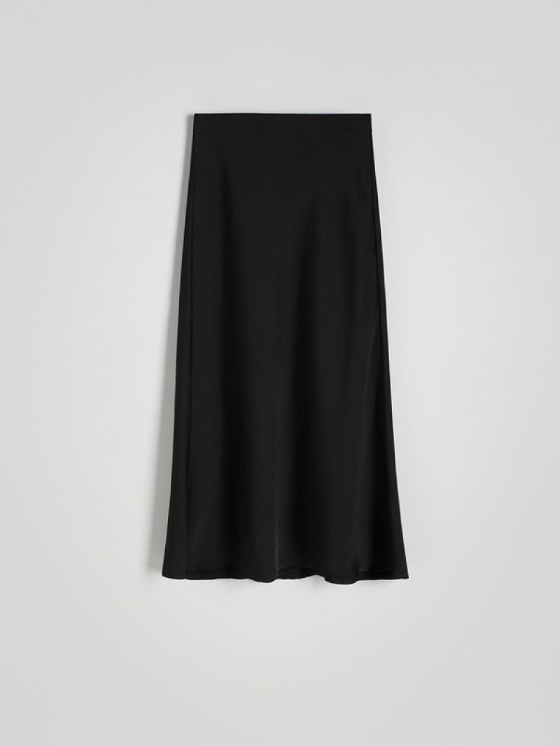 Reserved Satin Midi Röcke Damen Schwarz | 3854-ILFEY