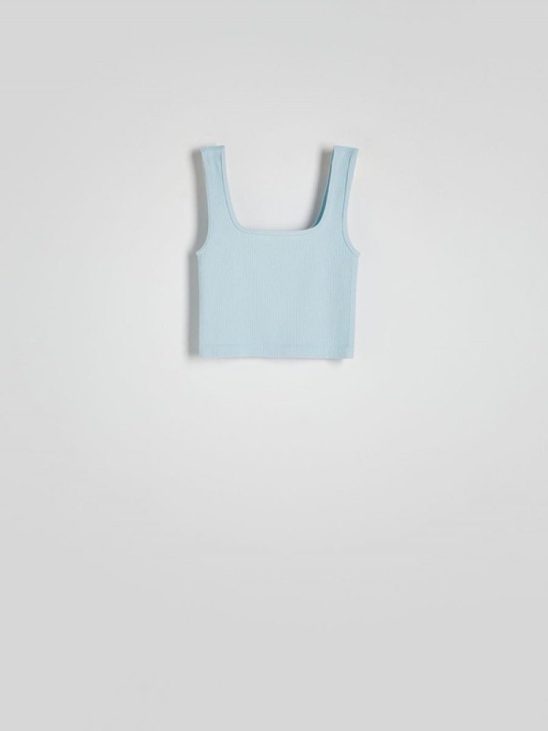 Reserved Seamless Jersey Top T-shirts Damen Blau | 7961-TIDHJ