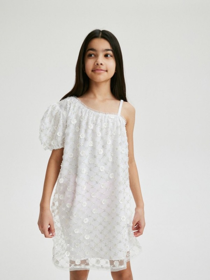 Reserved Sequin Appliqué Kleid Mädchen Weiß | 6843-PQFGL