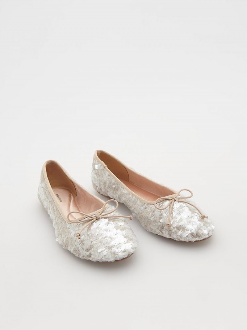 Reserved Sequin Ballerinas Halbschuhe Damen Beige | 6974-UIZDN