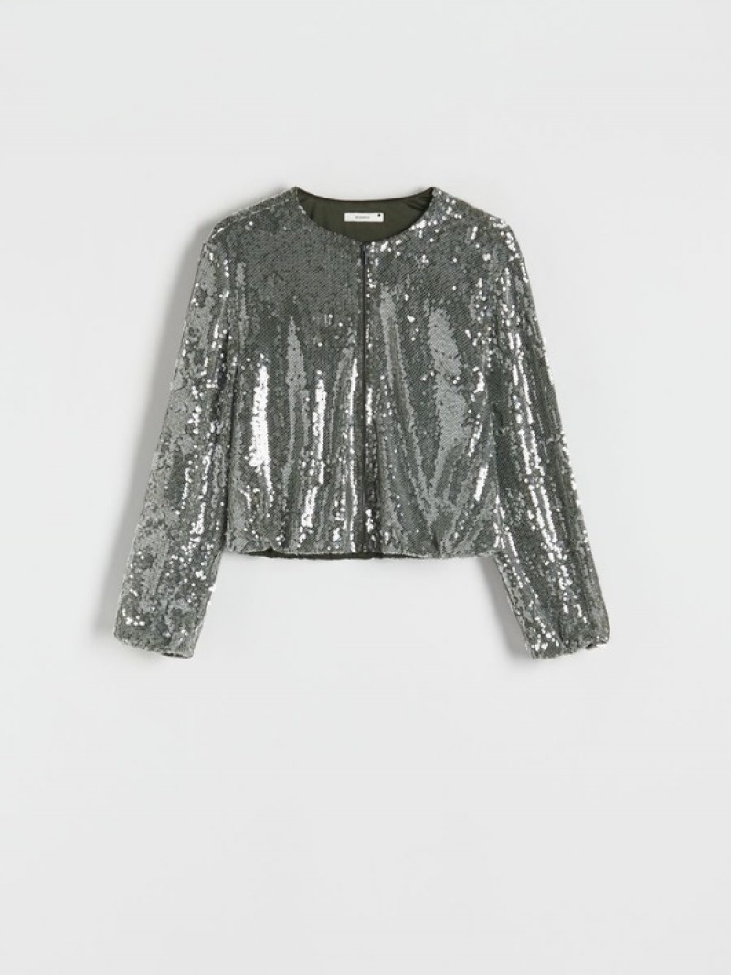 Reserved Sequin Bomber Jacken Damen Grün | 3957-KMIOQ