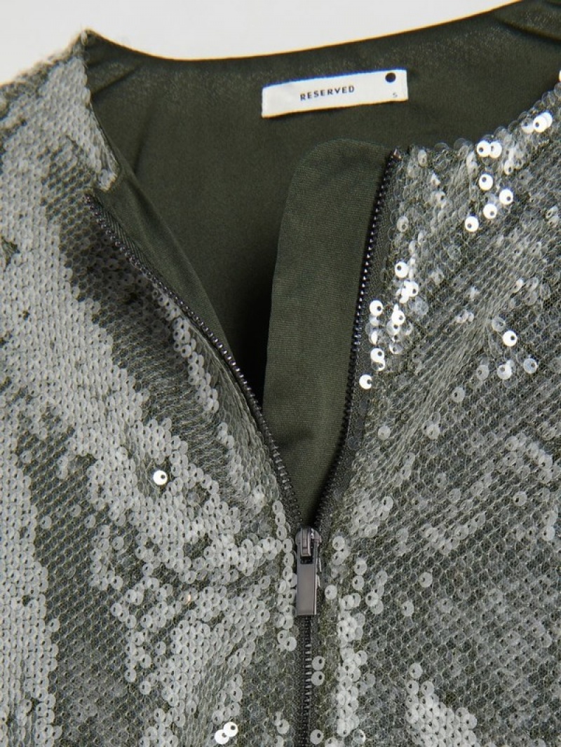 Reserved Sequin Bomber Jacken Damen Grün | 3957-KMIOQ