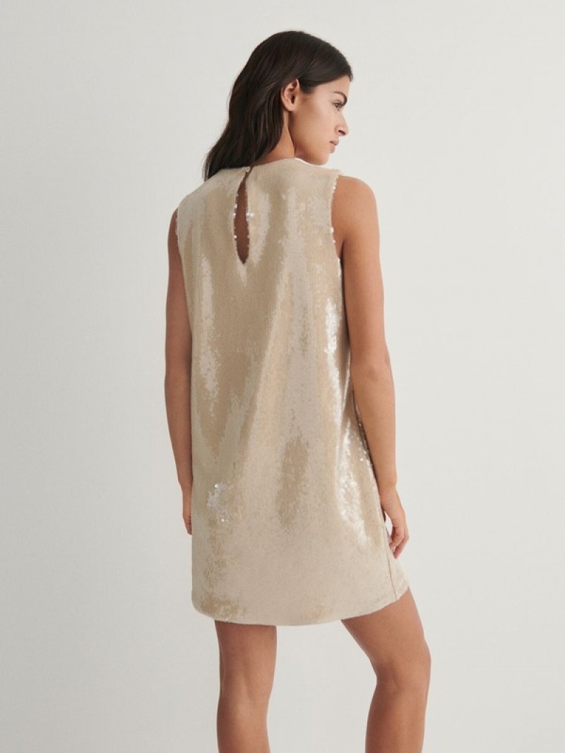 Reserved Sequin Mini Kleid Damen Beige | 5139-JTAZS