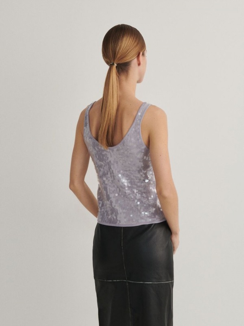 Reserved Sequin Top T-shirts Damen Grau | 8964-XJBQO