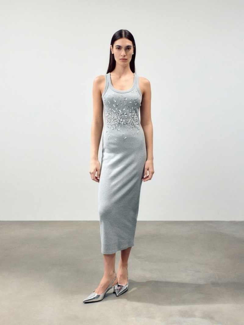 Reserved Shiny Appliqués Kleid Damen Grau | 8946-UZTWK