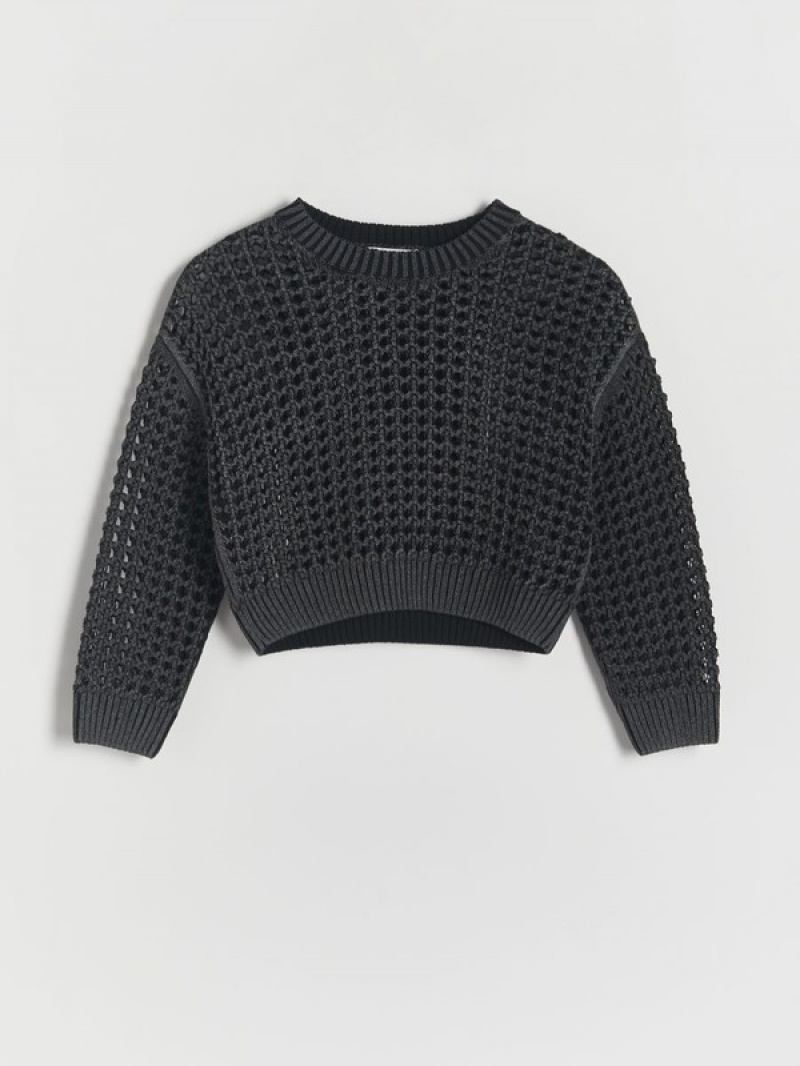 Reserved Shiny Openwork Pullover Mädchen Schwarz | 0419-UZFBV