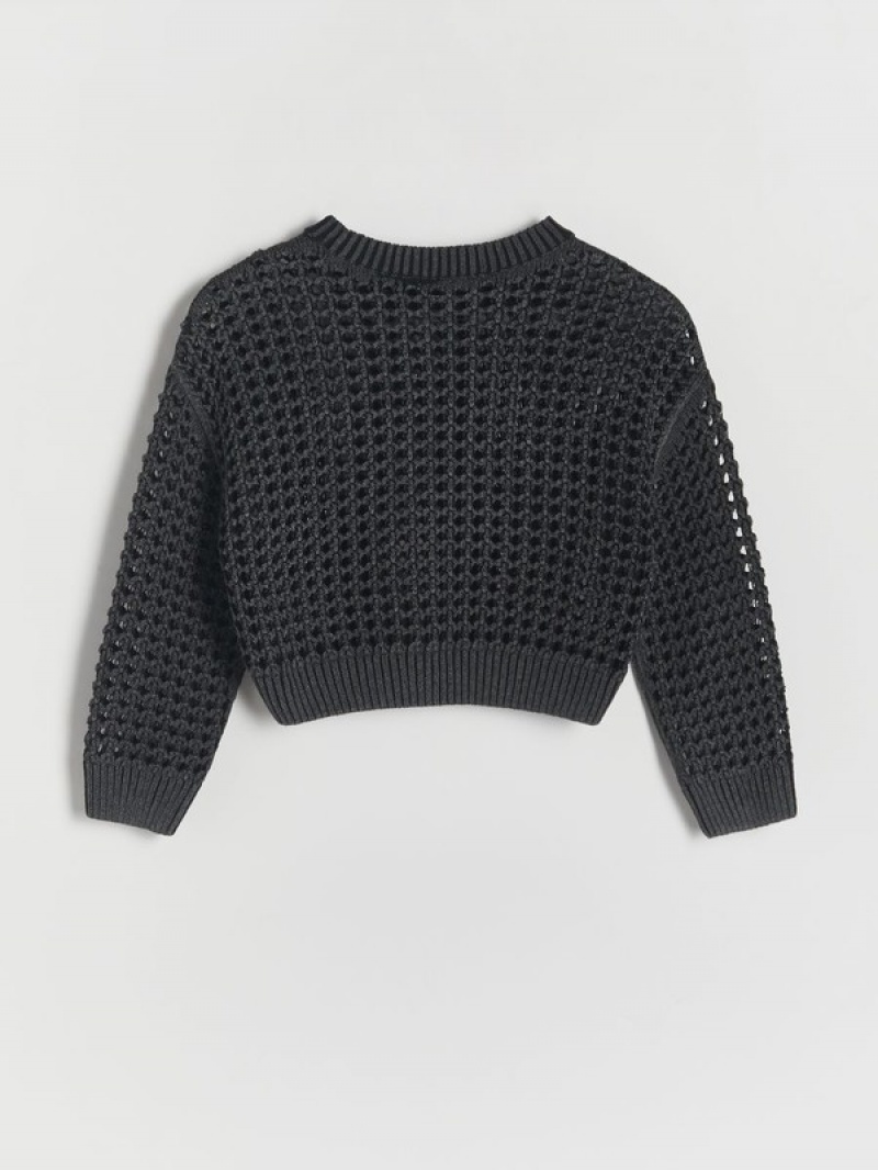 Reserved Shiny Openwork Pullover Mädchen Schwarz | 0419-UZFBV