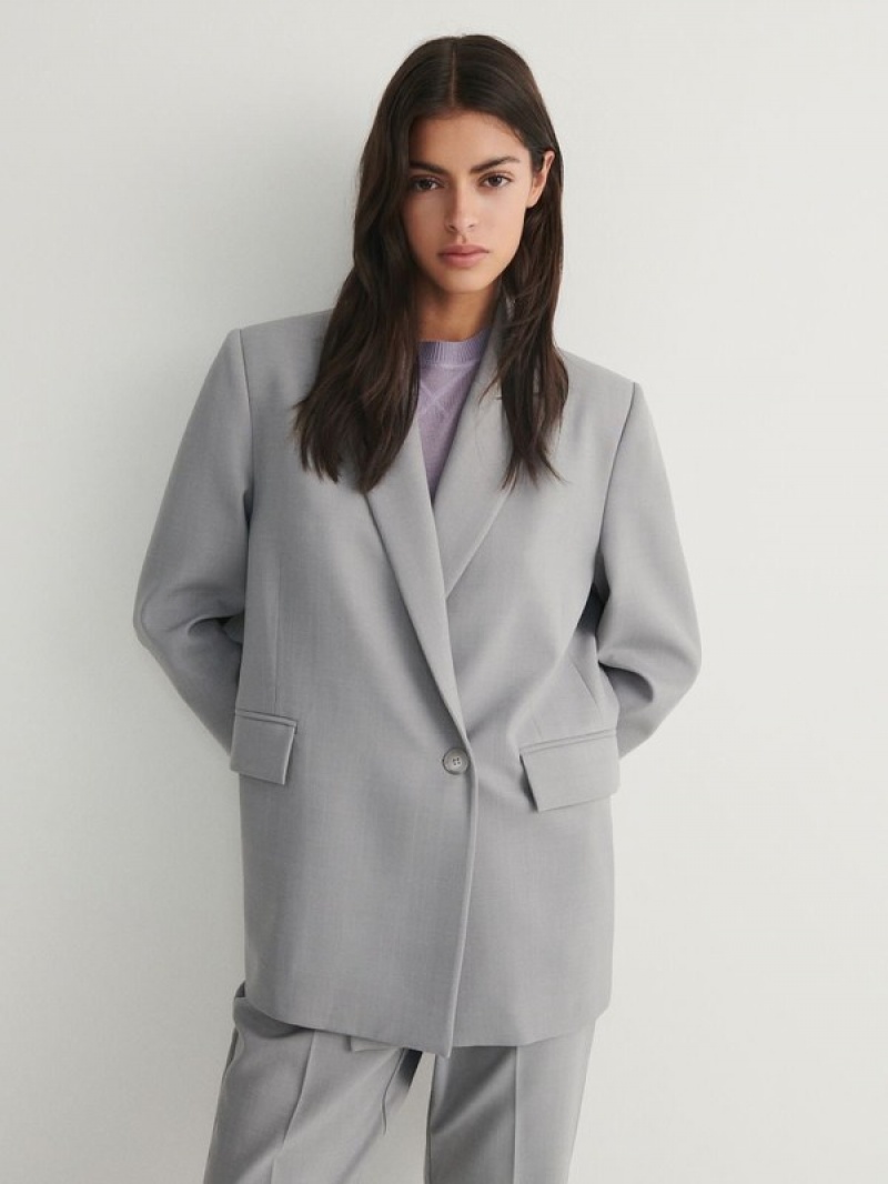 Reserved Simple Design Blazer Damen Grau | 5264-XJNMH