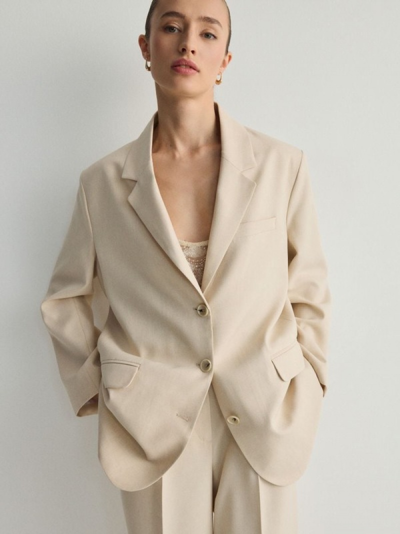 Reserved Single-breasted Blazer Damen Beige | 0675-YLCMZ