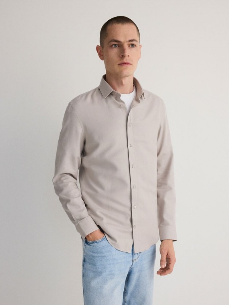 Reserved Slim Fit Plain Hemd Herren Beige | 0921-EDBHQ