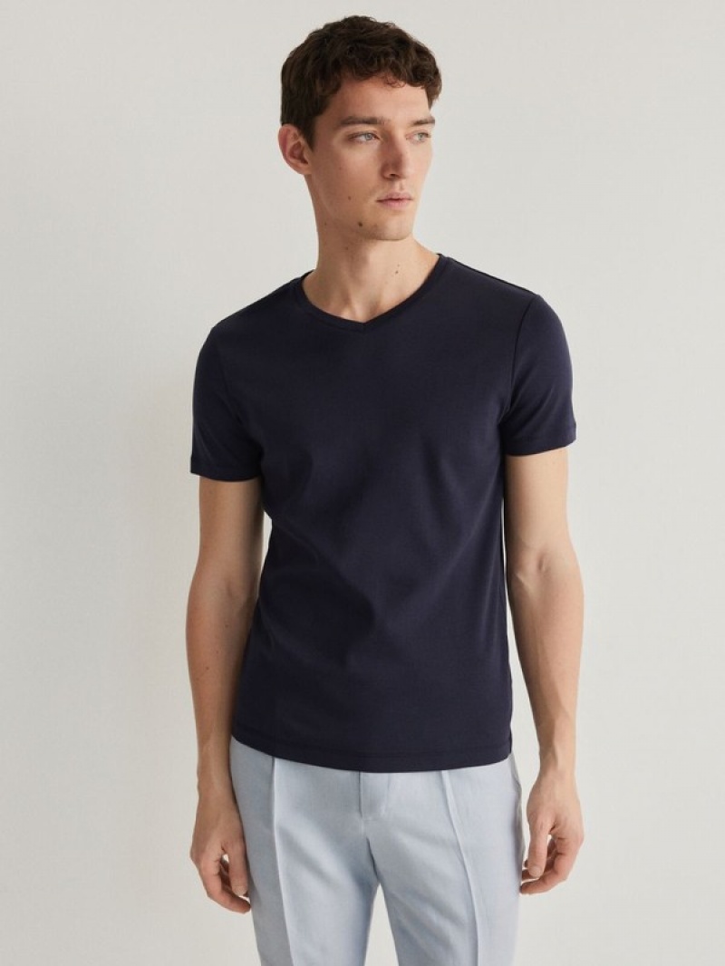 Reserved Slim Fit V-neck T-shirts Herren Navy | 1632-OFGLN