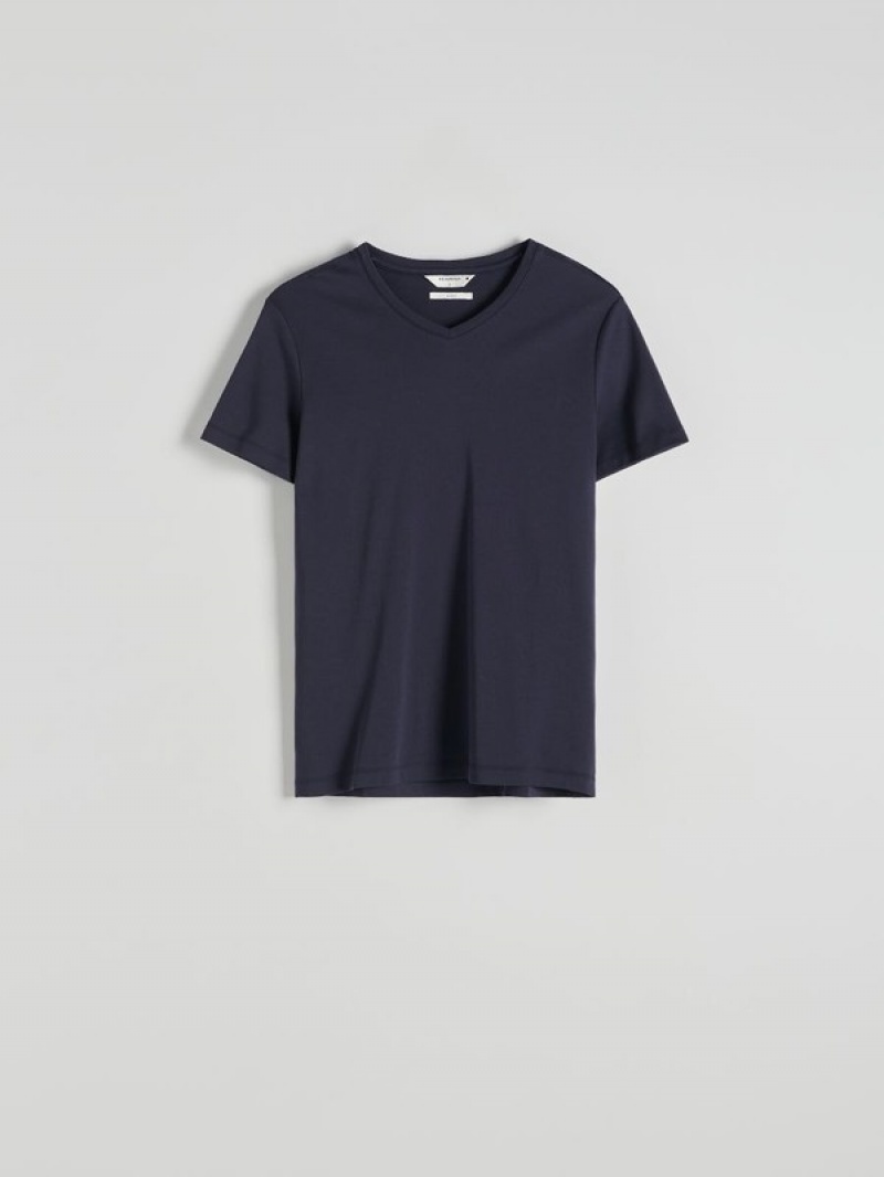 Reserved Slim Fit V-neck T-shirts Herren Navy | 1632-OFGLN