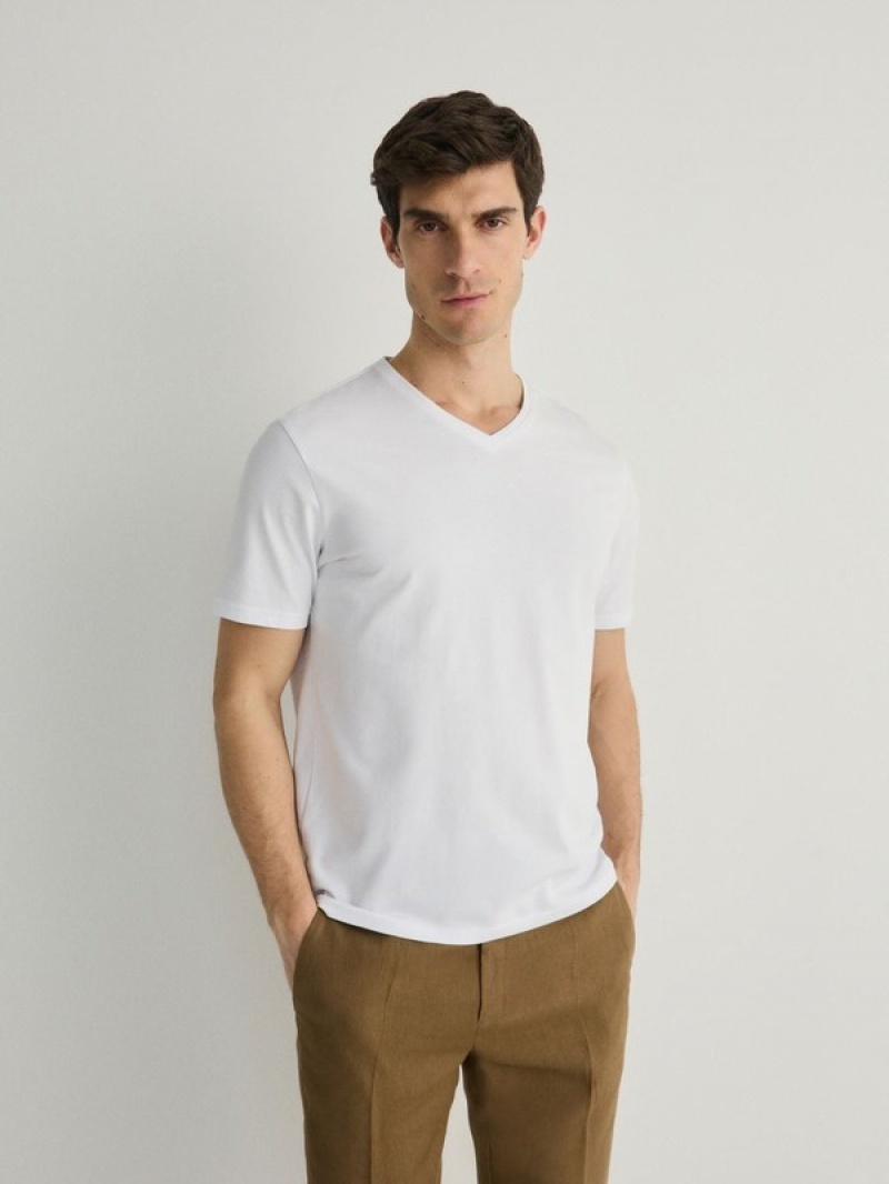 Reserved Slim Fit V-neck T-shirts Herren Weiß | 6704-GZRIS