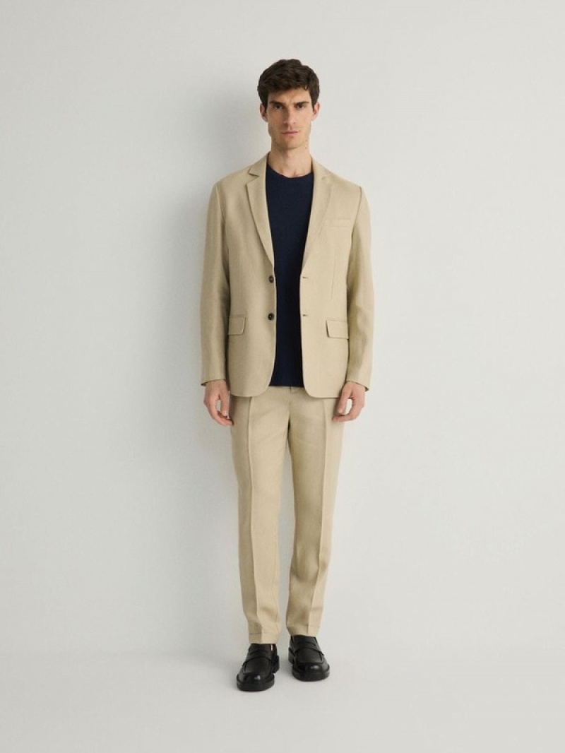 Reserved Slim Linen Anzüge Herren Beige | 0695-PKNRX