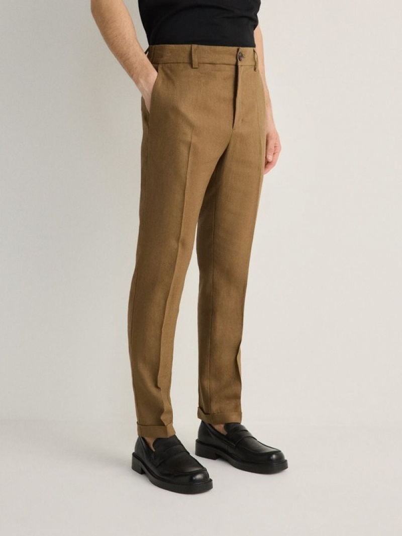 Reserved Slim Linen Anzüge Herren Braun | 2147-IANTZ