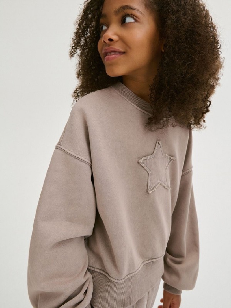 Reserved Star Motif Sweatshirts Mädchen Beige | 2634-VMUWS