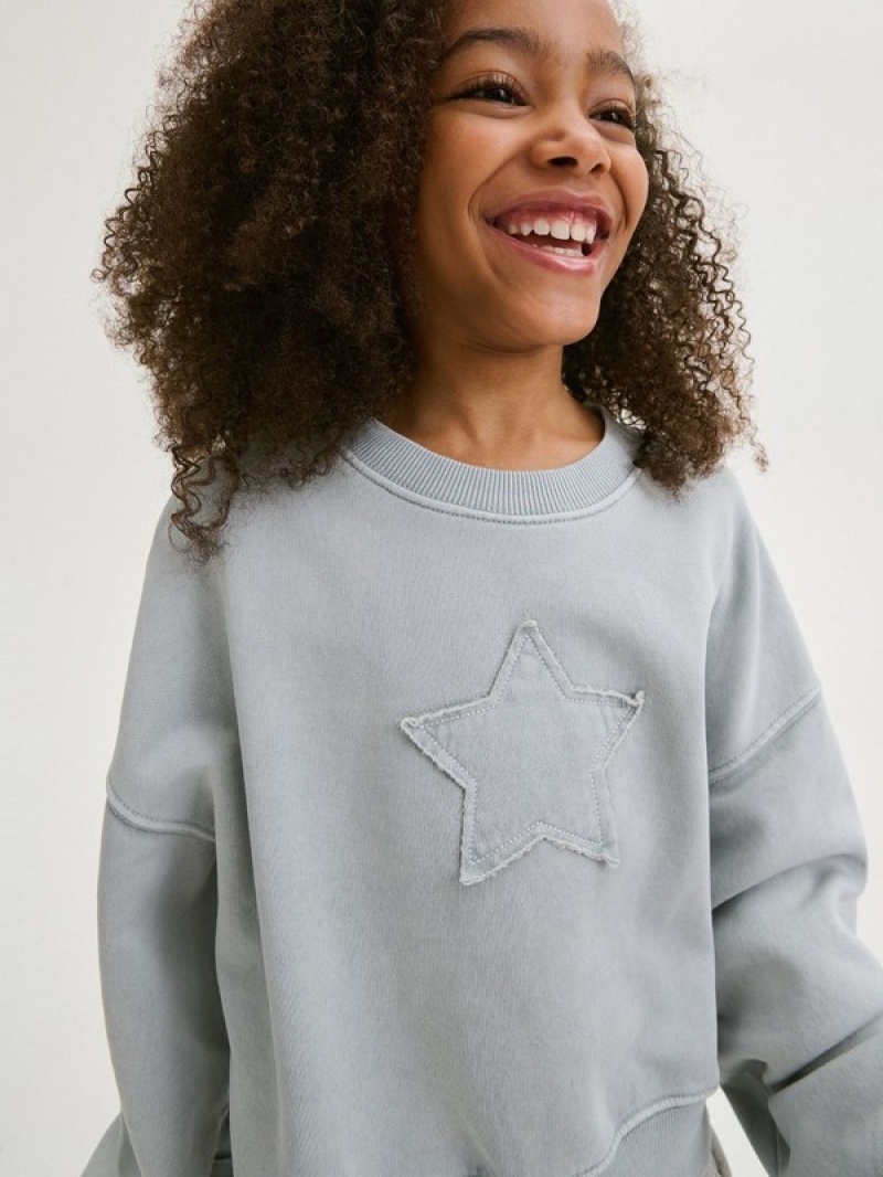 Reserved Star Motif Sweatshirts Mädchen Hellgrau | 3570-DRUMS