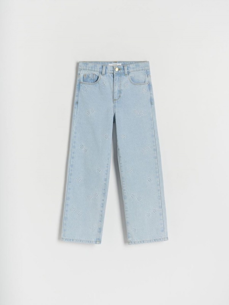 Reserved Straightembroidery Detailing Jeans Mädchen Blau | 8670-KGLPF