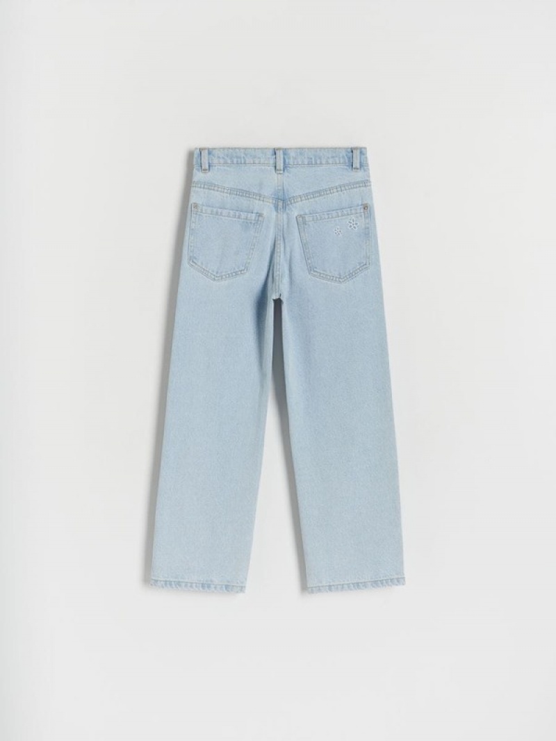 Reserved Straightembroidery Detailing Jeans Mädchen Blau | 8670-KGLPF