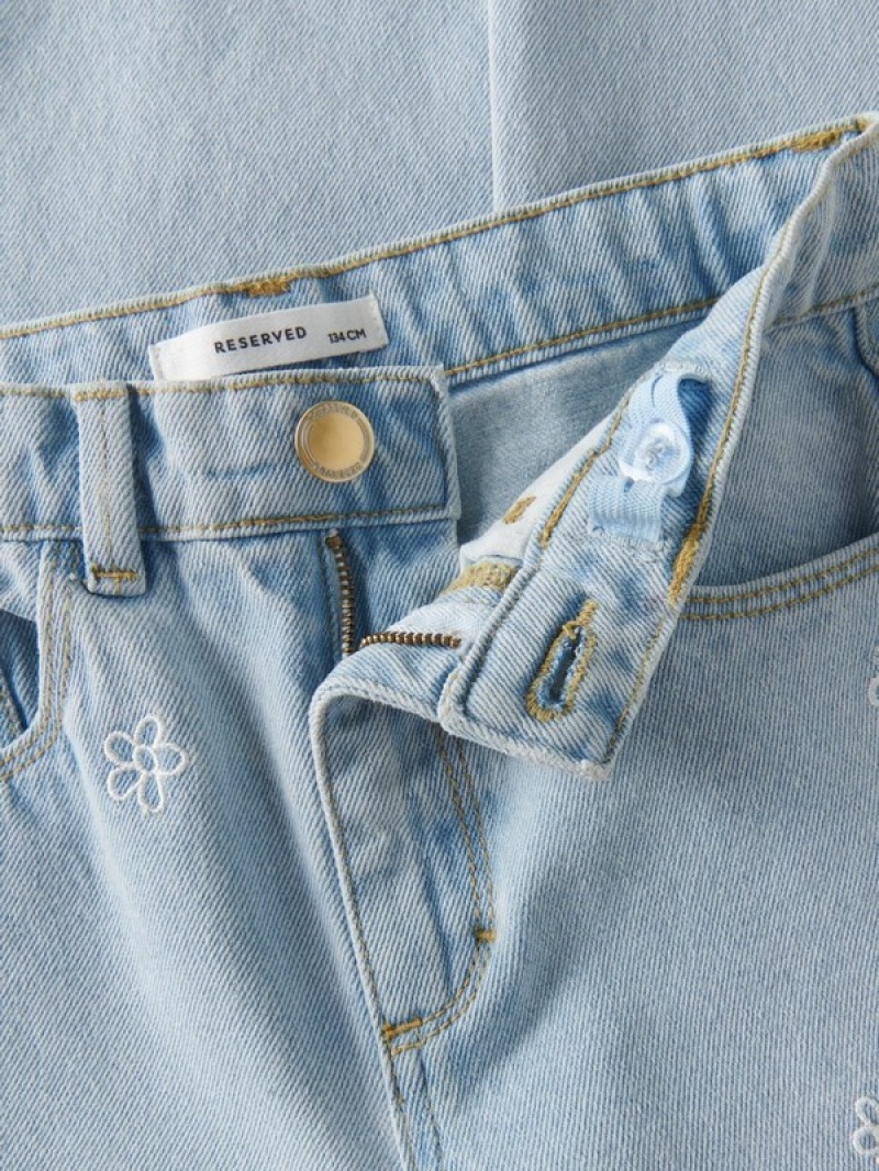 Reserved Straightembroidery Detailing Jeans Mädchen Blau | 8670-KGLPF