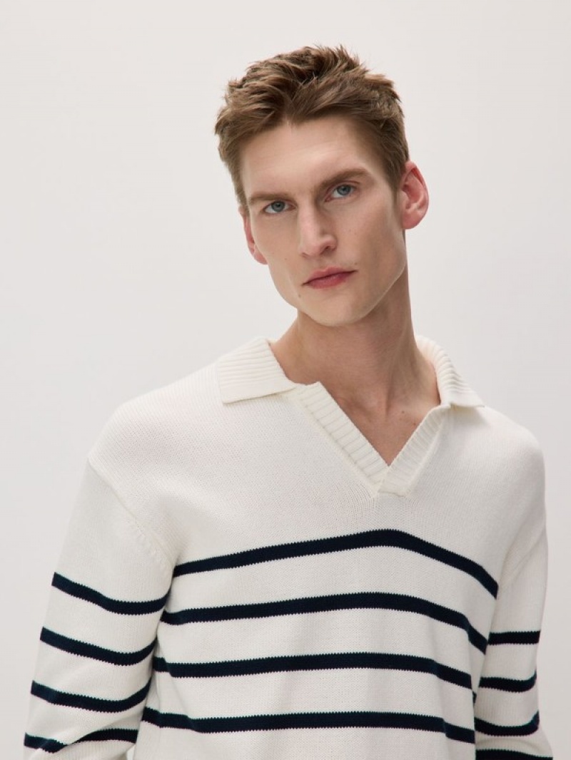 Reserved Stripe Baumwoll Pullover Herren Weiß | 9432-PSIMK