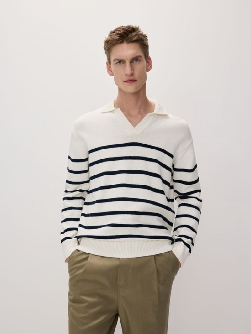 Reserved Stripe Baumwoll Pullover Herren Weiß | 9432-PSIMK