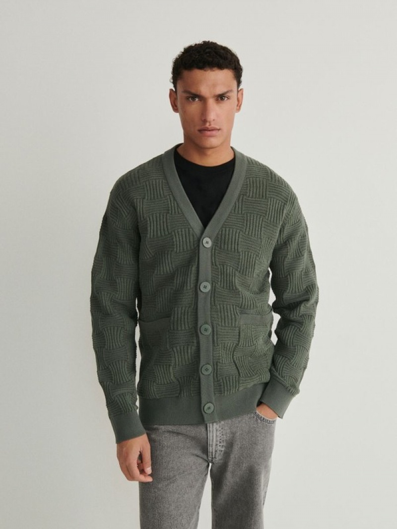 Reserved Structural Knit Cardigan Pullover Herren Grün | 2741-DZUNS