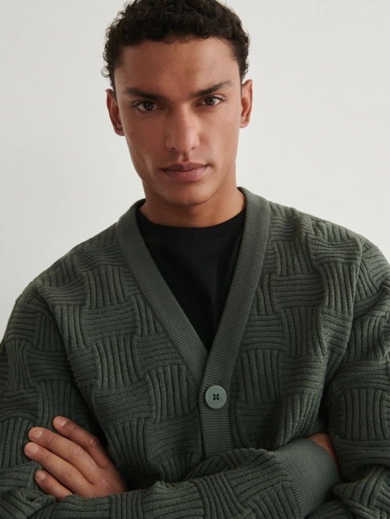 Reserved Structural Knit Cardigan Pullover Herren Grün | 2741-DZUNS