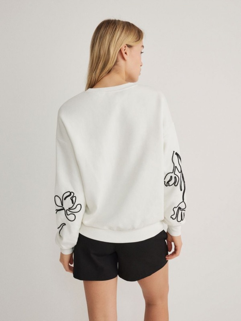 Reserved Sweatdecorative Appliqué Sweatshirts Damen Weiß | 1765-JZCQM