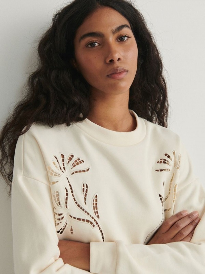 Reserved Sweatembroidery Detailing Sweatshirts Damen Weiß | 3896-XUVQS