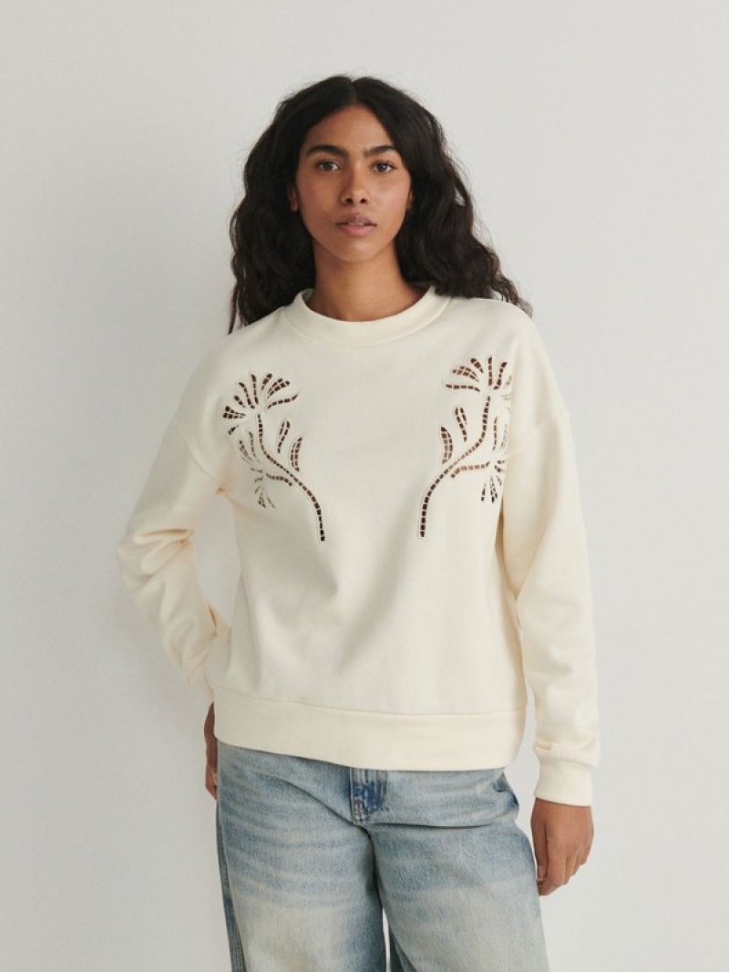 Reserved Sweatembroidery Detailing Sweatshirts Damen Weiß | 3896-XUVQS