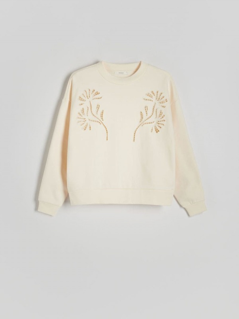 Reserved Sweatembroidery Detailing Sweatshirts Damen Weiß | 2153-UPSHZ