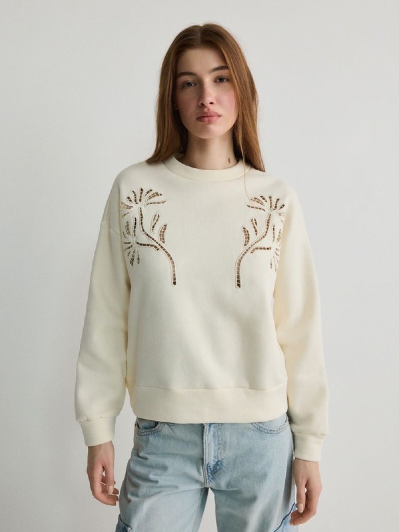 Reserved Sweatembroidery Detailing Sweatshirts Damen Weiß | 2153-UPSHZ