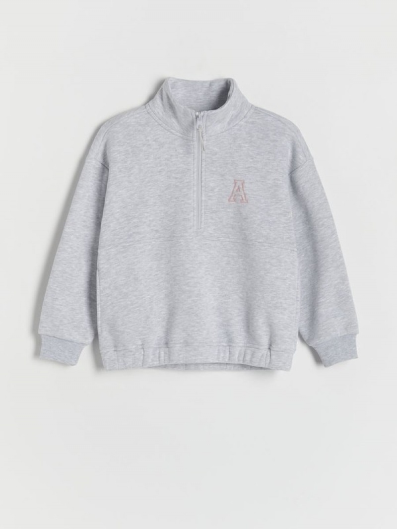 Reserved Sweatembroidery Detailing Sweatshirts Mädchen Hellgrau | 9761-ZNVDO