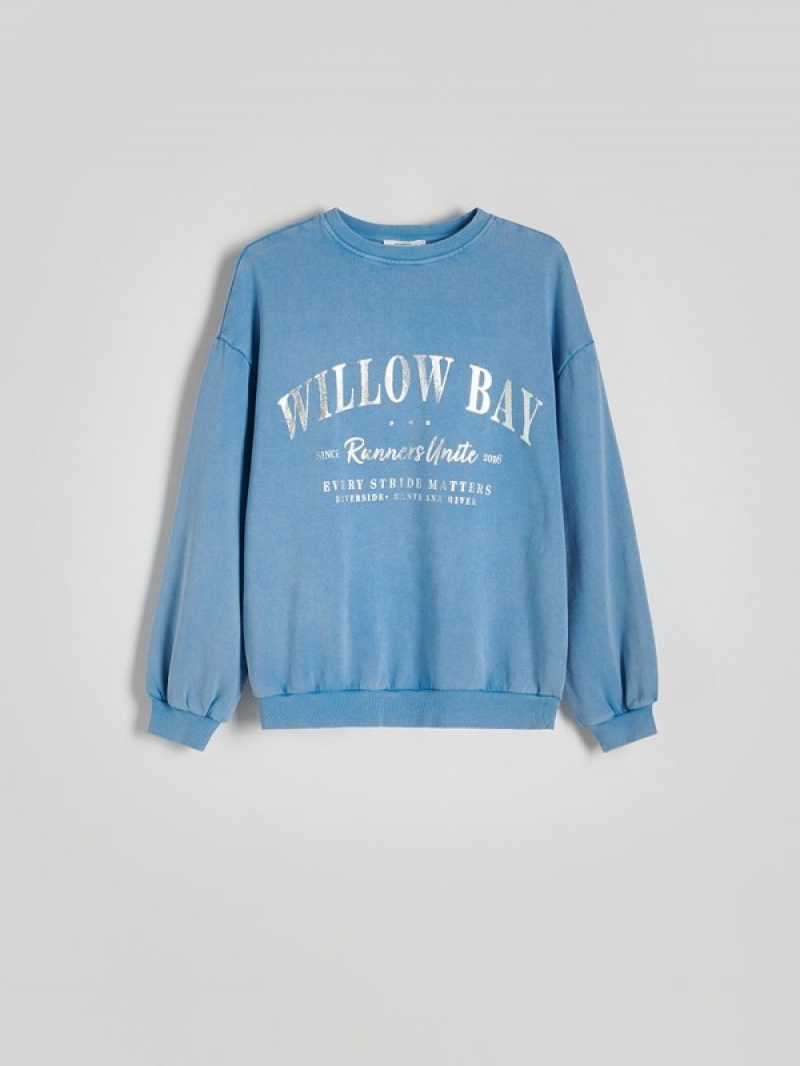 Reserved Sweatmetallic Print Sweatshirts Damen Hellblau | 7195-GJCFH