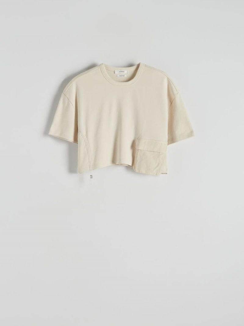 Reserved T-a Pocket T-shirts Damen Beige | 7519-LNGBZ