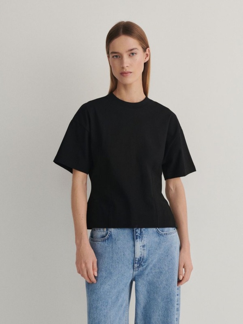 Reserved Taille-fitted T-shirts Damen Schwarz | 6730-HZJCA